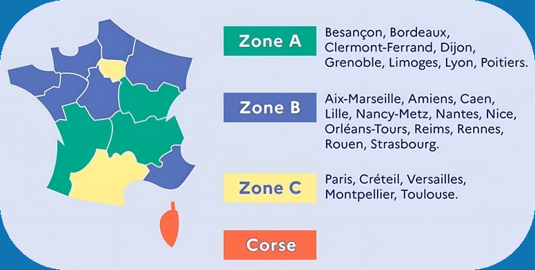 zone scolaire france A B C Corse